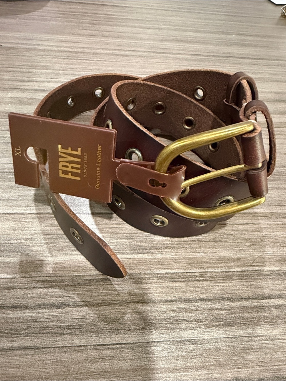 Frye Brown Leather Grommet Belt with Brass Buckle